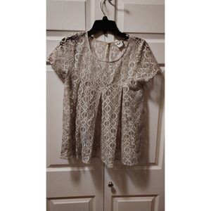 Anthropologie Akemi + Kin Lyra Lace Metallic Swing Top Champagne/Silver Small